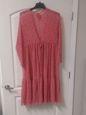 Torrid Betsey Johnson Pink Mesh Tie Front Kimono Duster Sz Large 0X